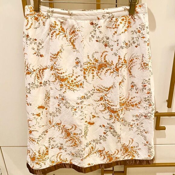 Vintage Linen Look w/ Satin Hem Floral Skirt 10 - Picture 1 of 5